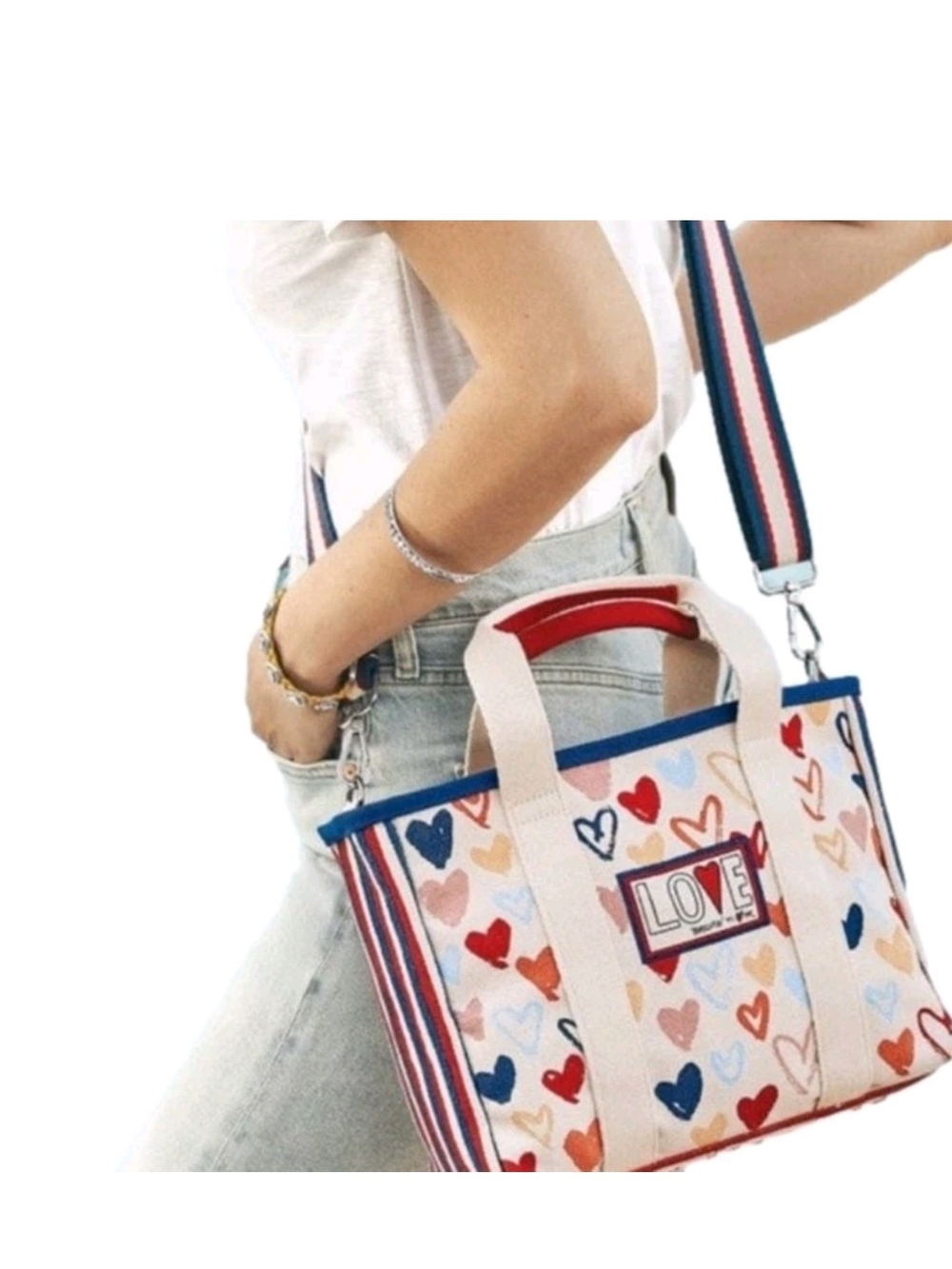 Brighton LOVE Heart Print Canvas Mini Tote Sparkle And Shine Fun Crossbody Bag